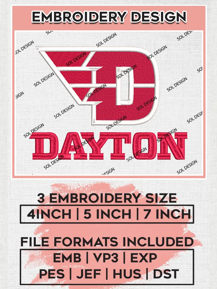 NCAA Dayton Team Word Logo Embroidery Design Files, NCAA Dayton Flyers Machine Embroidery, NCAA Teams, 3 sizes, NCAA Machine embroidery designs, Digital Download
