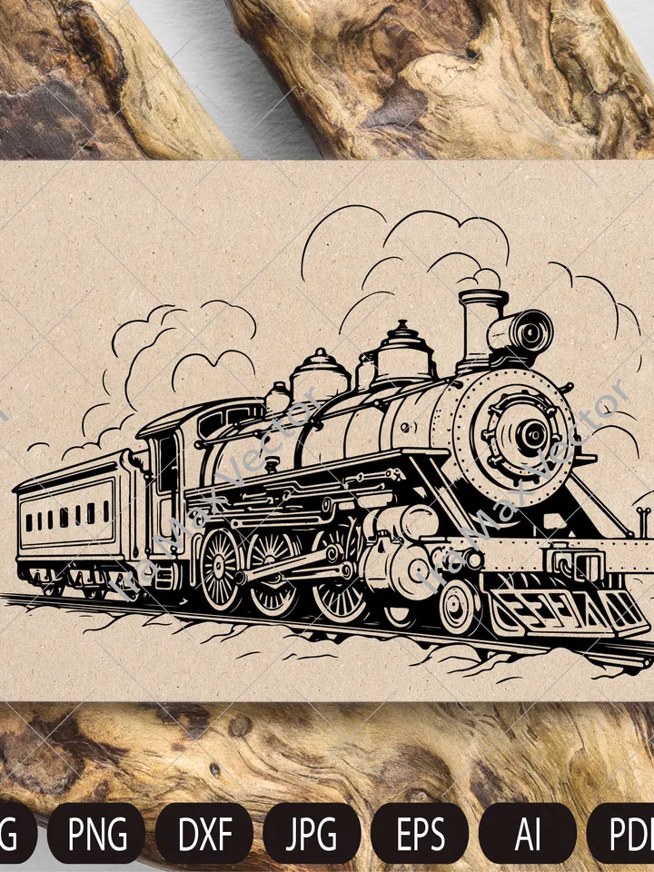 Steam locomotive retro vector,Old train svg,Locomotive svg,Locomotive in the forest, Vintage transport old train,Train retro SVG PNG