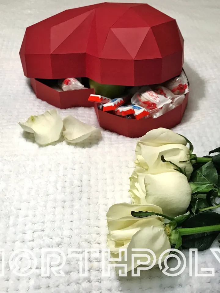Papercraft Heart Box 1, Digital Template, PDF Download, Gurko, 3D Low Poly, Pepakura, DIY Origami Sculpture, St Valentines Day Decor
