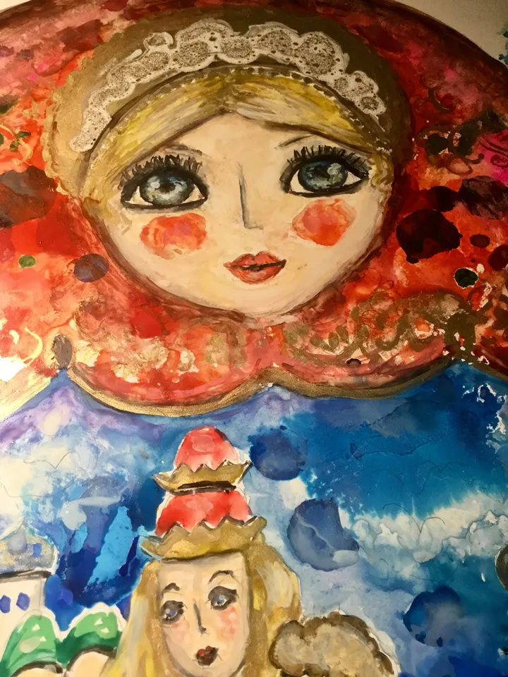 Matryoshka doll original mix media painting on yupo paper,watercolours and alcohol inks painting,unique artwork russian doll painting,gift