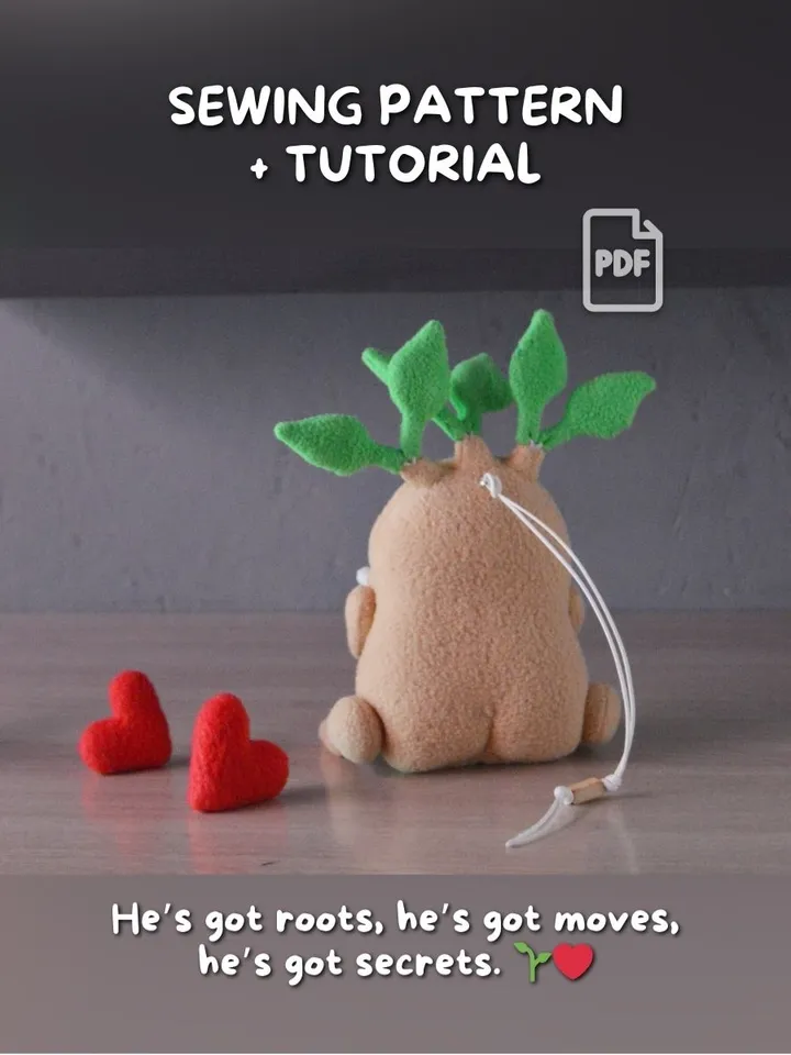 PDF Fleece Plush Pattern – Root Plant Softie with Leaf Hair