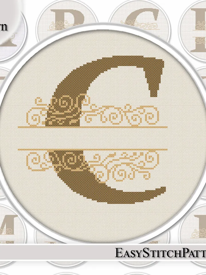 Monogram cross stitch pattern. DIY. Letter C cross stitch pattern. Name cross stitch pattern.