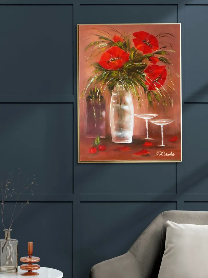 Flowers oil painting on canvas, Poppies painting wall art