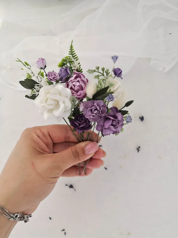 Purple set of 5 pcs/8 pcs/12 pcs bobby pins, Wedding hair accessories, Bridal hair pins, Flower hair piece