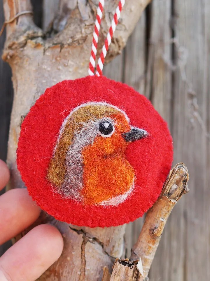 Set of 3 birds Christmas ornament, robin needle felted ornament, bluebird ornament, ships from the USA
