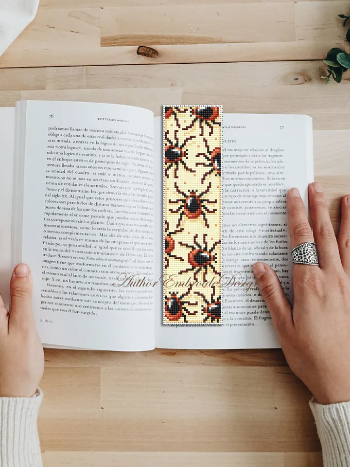 Bookmark cross stitch pattern PDF download Small insect cross stitch chart, Spider bookmark pattern digital PDF, Mite, Book lover gift #B281