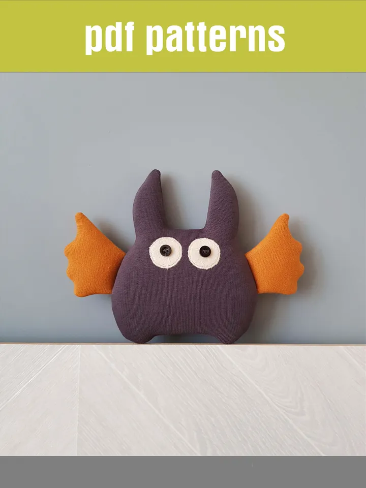 Halloween doll pattern PDF for sewing bat, digital tutorial in English, rag doll diy