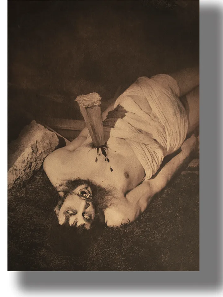 Dead vampire. Gloomy vintage photographic art.