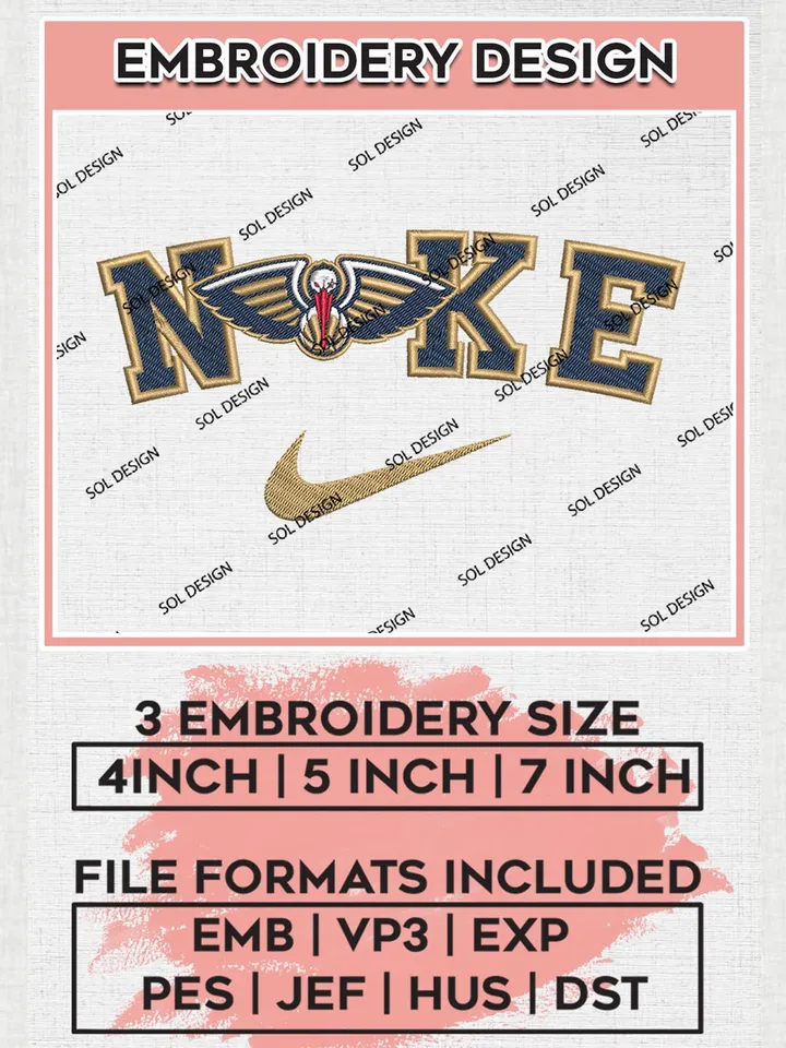 Nike New Orleans Pelicans Machine Embroidery Designs, NBA New Orleans Pelicans Embroidery Design Files, NBA Pelicans Logo, NBA Machine Embroidery Designs, NBA Embroidery Designs, Digital Download