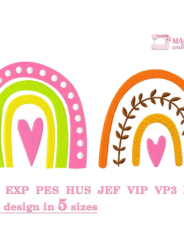 Boho rainbow embroidery design bundle, Machine embroidery rainbow 5 sizes, Baby embroidery patterns, Embroidery files bohemian rainbow #R12