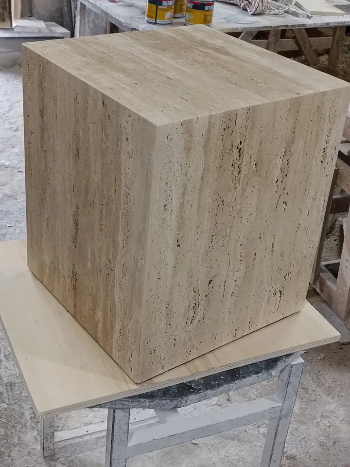 Travertine cube table,nightstand side table end table real travertine handmade and free shipping