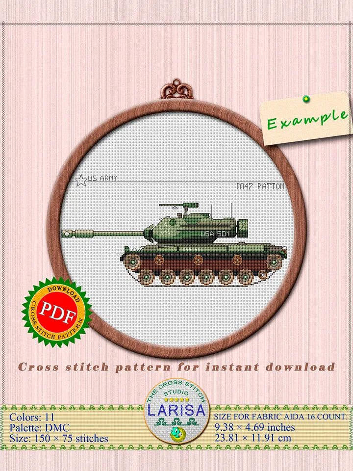 M47 Patton Cross Stitch Pattern | Patton Tank Chart | American War Machine