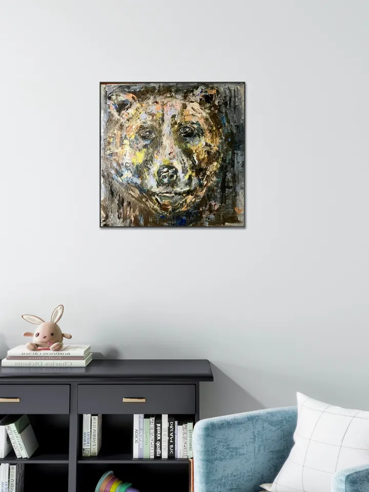 Bear original acrylic painting on canvas board,kids room decoration,funny animals mix media painting,animals painting.