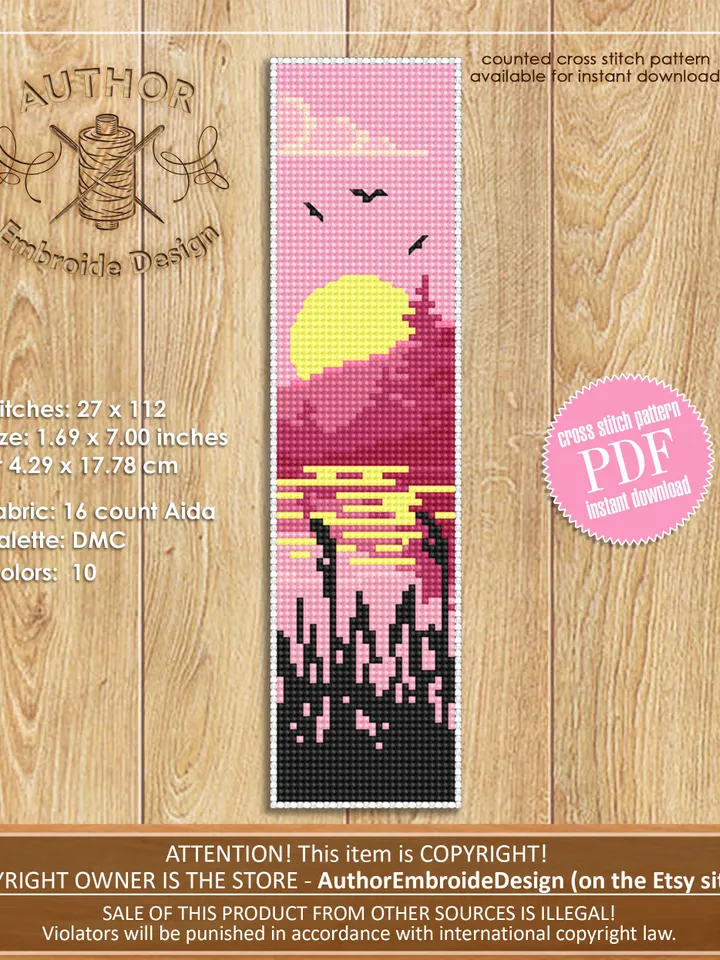 Nature bookmark cross stitch pattern digital PDF Modern handmade bookmark embroidery beginners Instant download Gift for book lover #B12