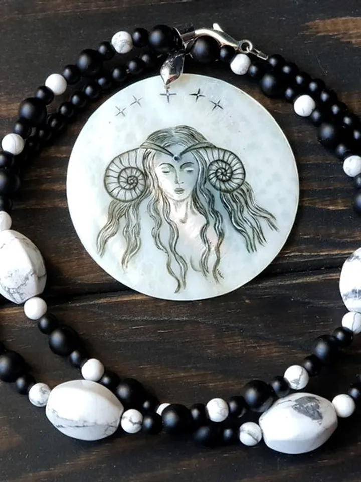 Fairy necklace. Miniature painting of fairy on mother of pearl pendant