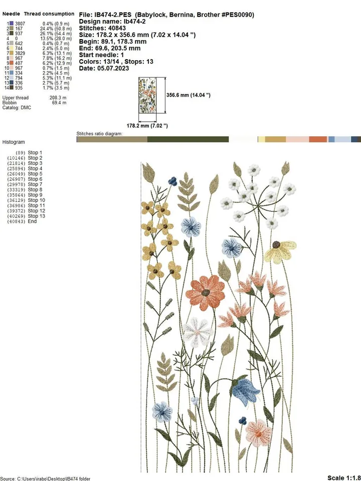 Machine embroidery design wildflowers and herbs