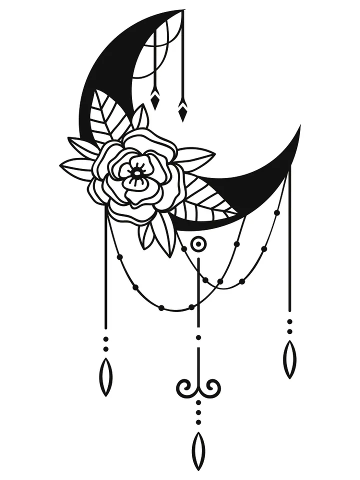 Flower moon svg, Moon Silhouette, Crescent moon svg, Celestial svg, Floral moon phase svg, Dreamcatcher svg