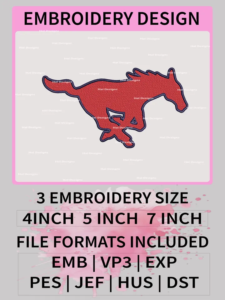 NCAA SMU Mustangs Embroidery File, 3 Sizes, 6 Formats, NCAA Machine Embroidery Design, NCAA Logo, NCAA Teams
