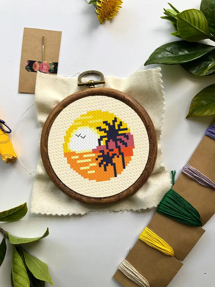 Small cross stitch pattern download PDF Nature landscape mini embroidery beginners Tiny ocean picture cross stitch Nature lover gift #L23
