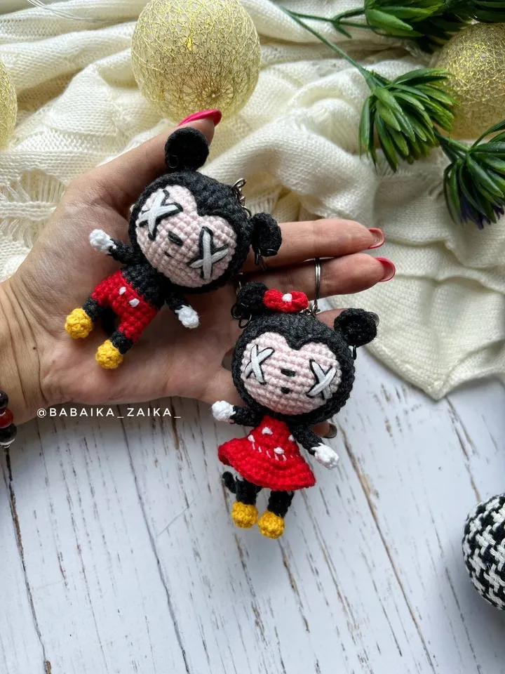 PDF Crochet SET Goth Mickey Mouse & Minnie Mouse Pattern Amigurumi Mickey pattern Crochet Cute Voodoo Amigurumi Mouse doll Keychain pattern