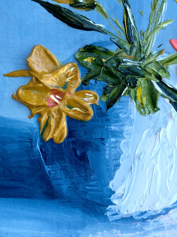 Flowers Painting Original Art Floral Artwork 4 by 4