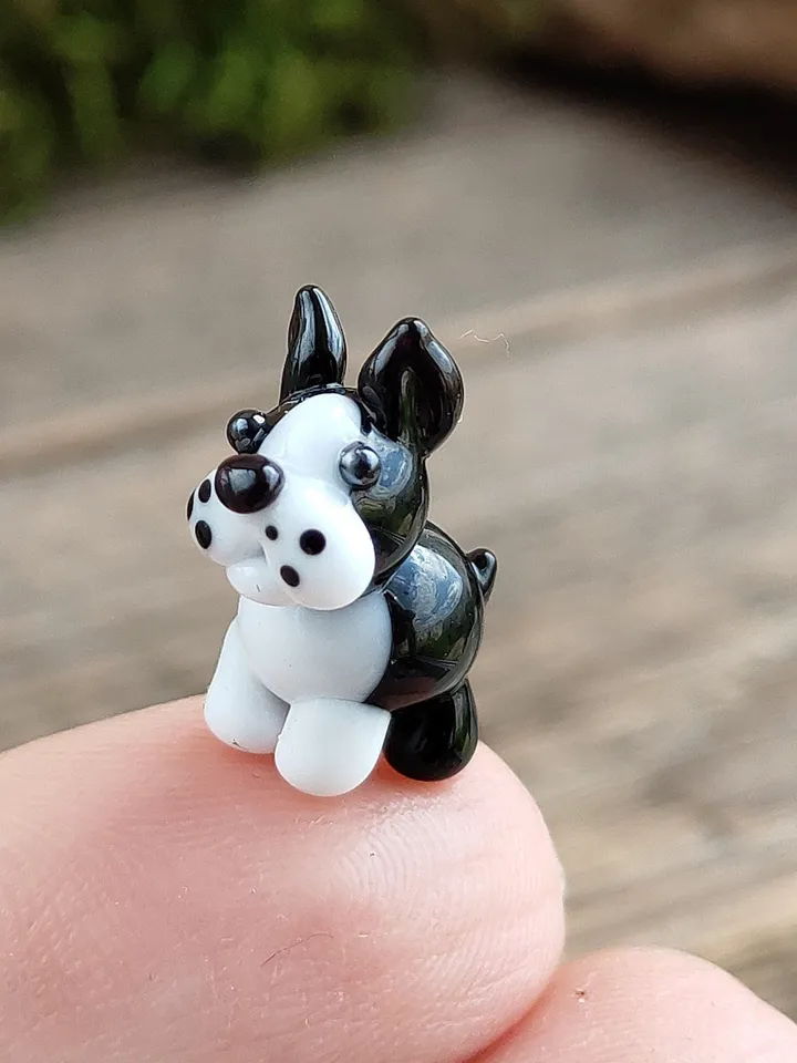 GLASS FIGURINES Boston terrier figurine Terrier GIFT Dog ornament Dog art Glass Dog decor Glass terrier art Miniature animals Tiny french