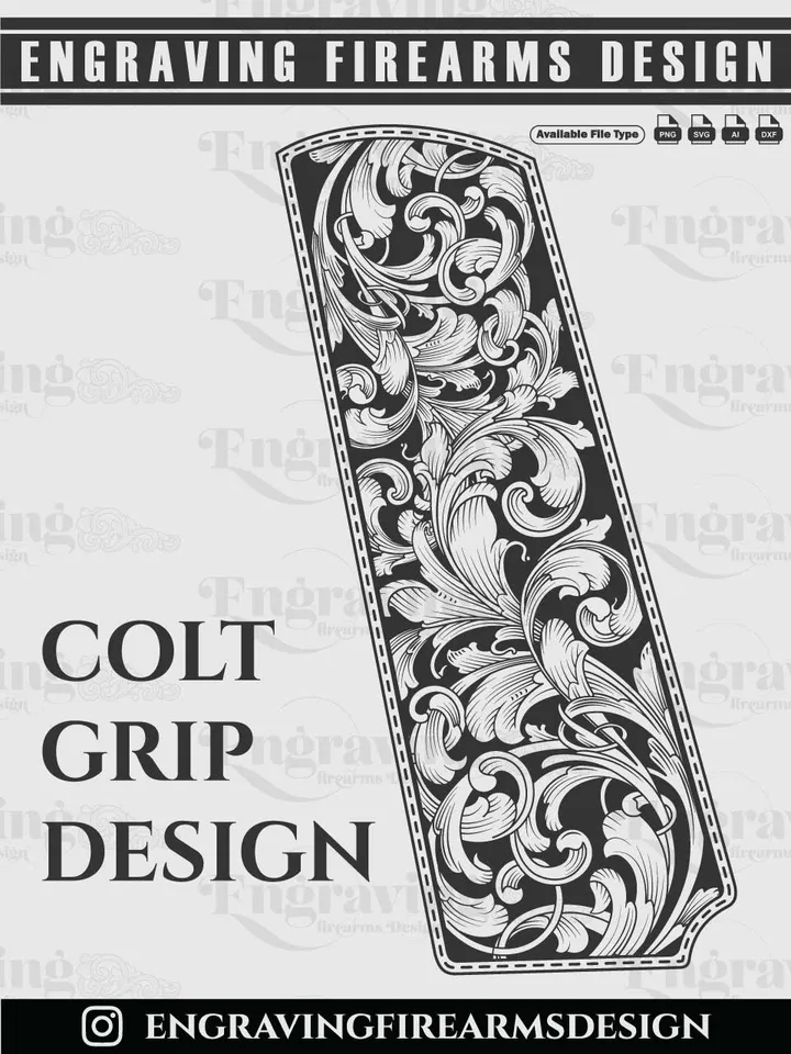 Colt 1911 Grip Scroll Engraving Design | Vector File Bundle for Laser Engraving
