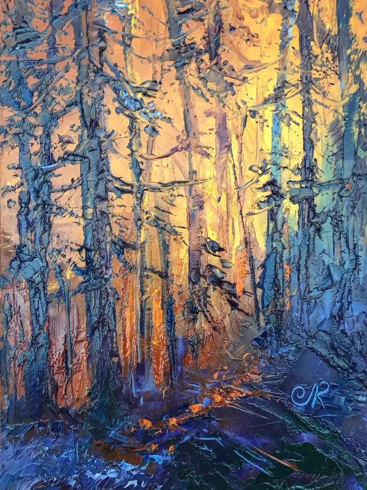 Original Landscape Forest Oil Painting Sunset Wall Art