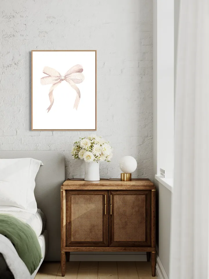 White Bow Watercolor Painting Art Print, White Nursery Art, Little Girl Room, Grand Millennial Style, Watercolor Hair Bow Print,Girly Poster