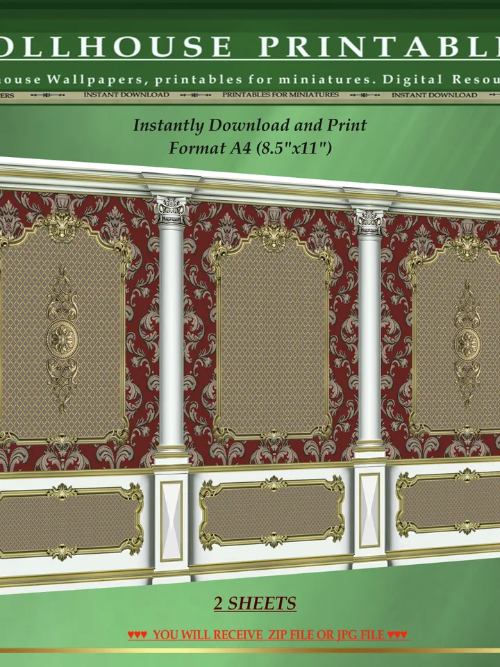 Wallpapers- Set 17-v9 | Printables for Dollhouses and Unique Miniature Projects | Digital Downloads | in Scale 1/12th