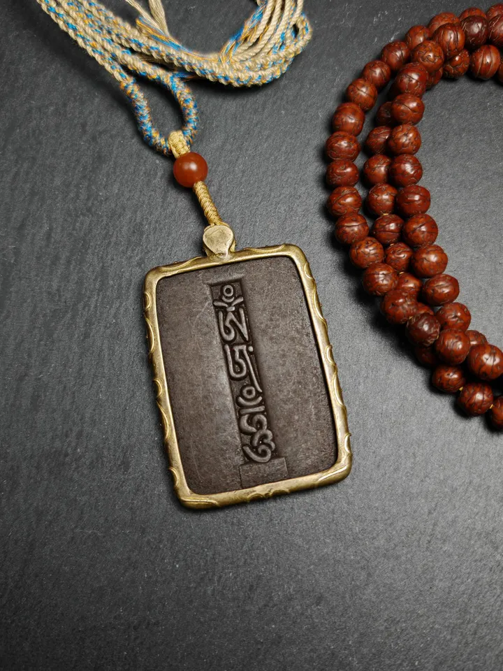 Gandhanra Handmade Tibetan Buddhist Amulet,Om Badge Pendant, Mantra of Chenrezig Om Mani Padme Hum,Protective Chram,2.76"