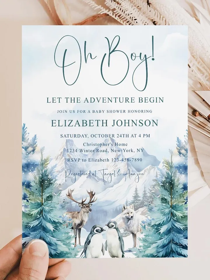 Editable Let the Adventure Begin, Woodland Baby Shower Invitation , Boy Adventure Baby Shower Invite, Forest Baby Shower - i125
