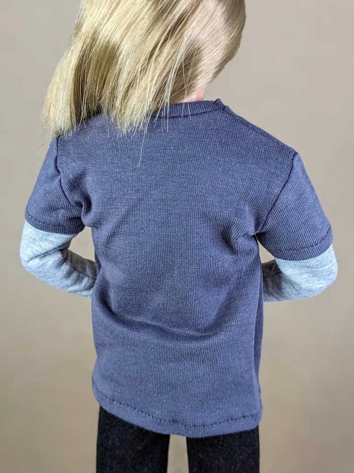 Gray long-sleeve T-shirt for 12-inch fashion male dolls