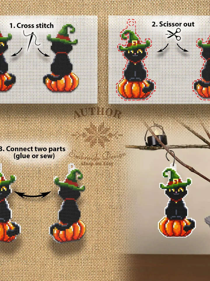 Creepy eye cross stitch pattern PDF download Double-sided Halloween ornament cross stitch chart for plastic canvas Halloween tree decor #H71