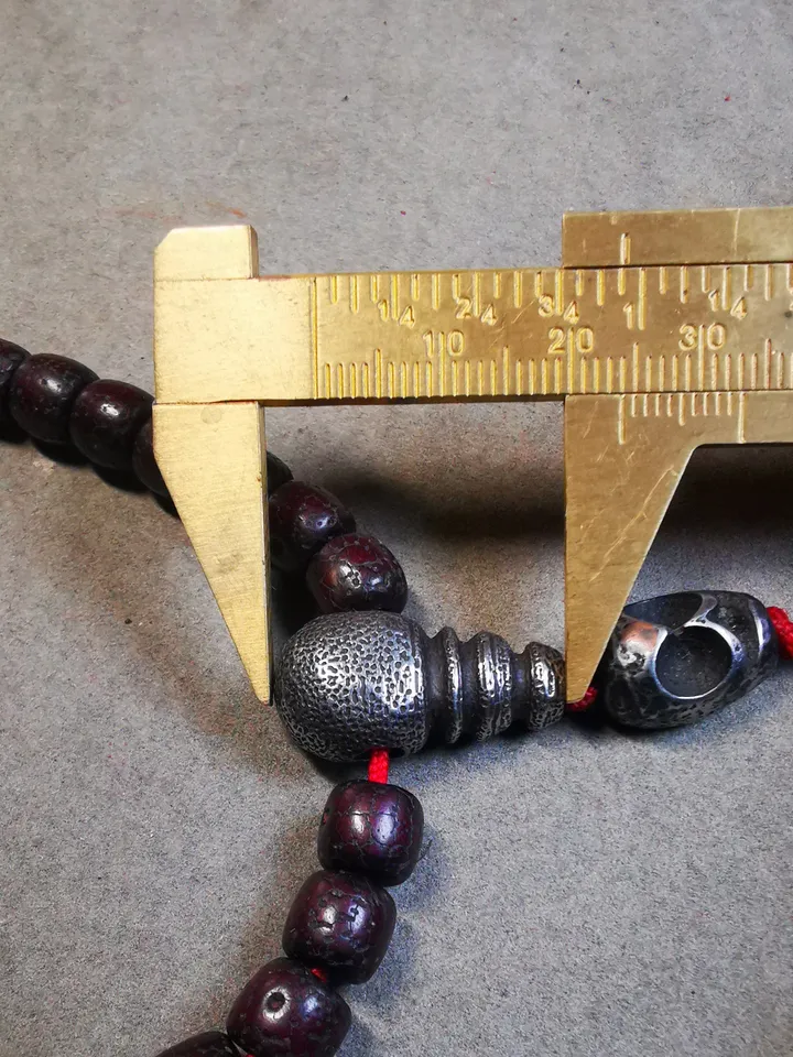 Gandhanra Handmade Antique 108 Lotus Beads Mala with Cold Iron Amulet Beads and Counters,Old Prayer Beads Necklace