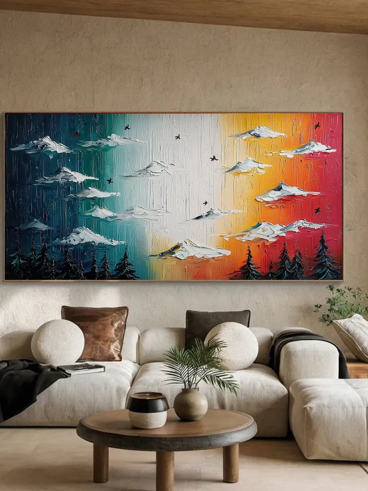 Original Impasto Landscape Painting, Textured Sky Art, Colorful Mountain Wall Art, 3D Canvas Art, Modern Nature Decor, Sunset Art,Home Decor