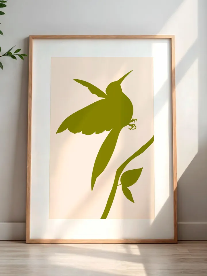 Minimalist Bird Wall Art Boho Bird Poster Abstract Nature Silhouettes Modern Olive Green Decor Scandinavian Style Contemporary Bird Digital