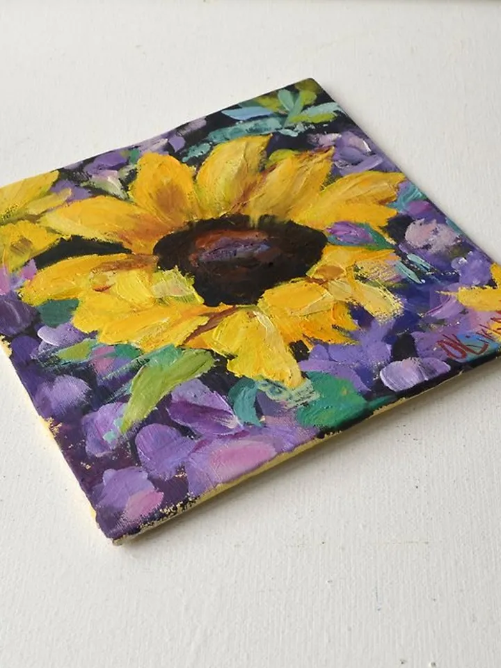 Sunflower Painting Original Floral Art Sunflower Yellow Artwork