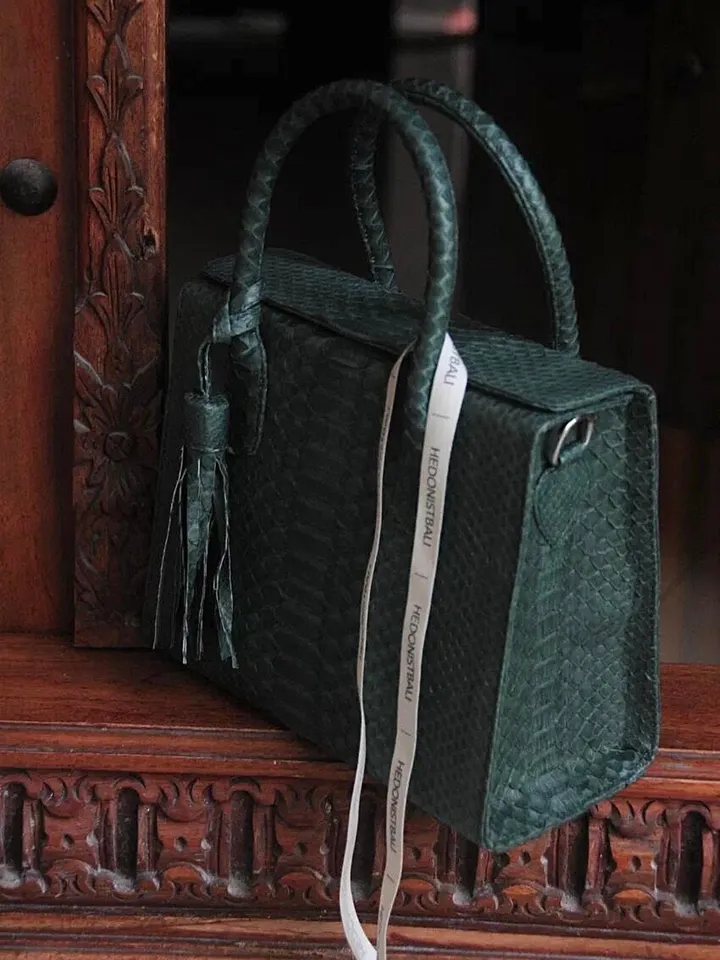 Top handle green classy MORA genuine python skin bag | exotic leather bags | Elegant everyday women purse | snakeskin bag| designer bag