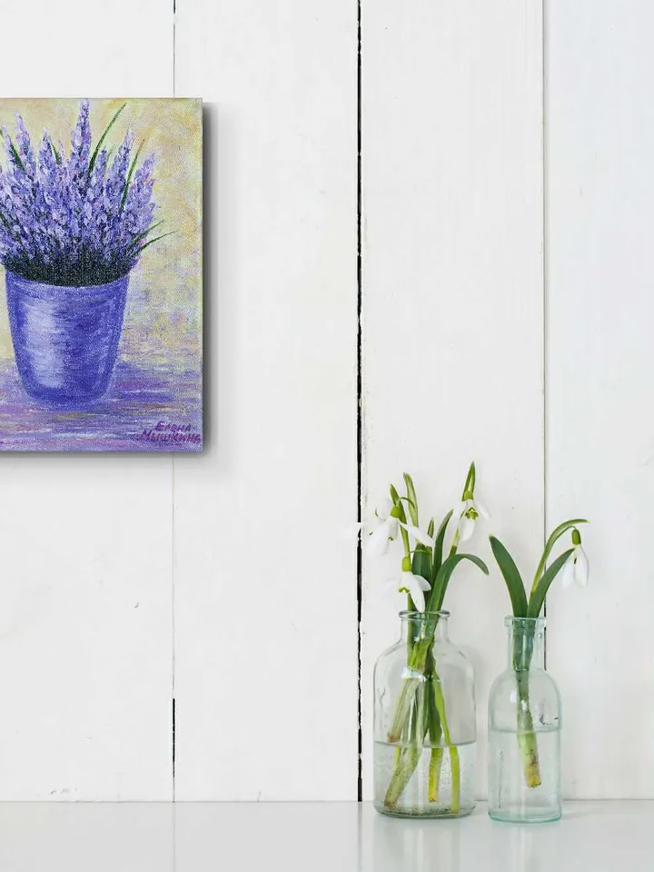Digital Product Lavender painting, Painting with flowers, Lavender in a vase painting, Flowers painting