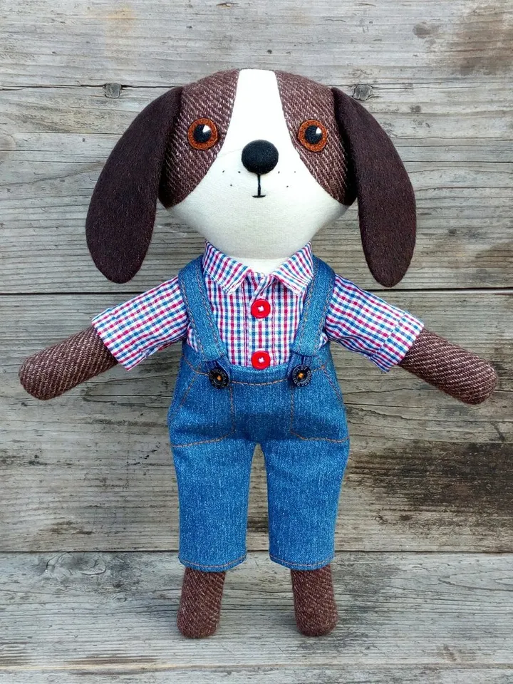 Brown dog boy, handmade plush toy, stuffed textile dog doll, puppy soft toy