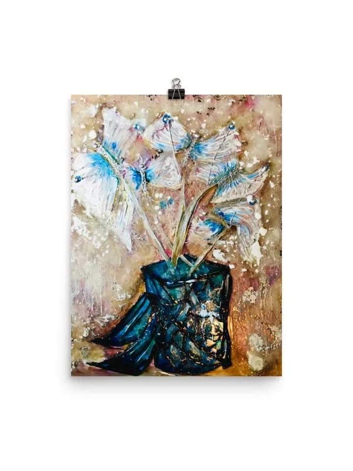 Fantasy butterflies in a vase Poster made from my original stained glass painting,unique design,home decor gift.