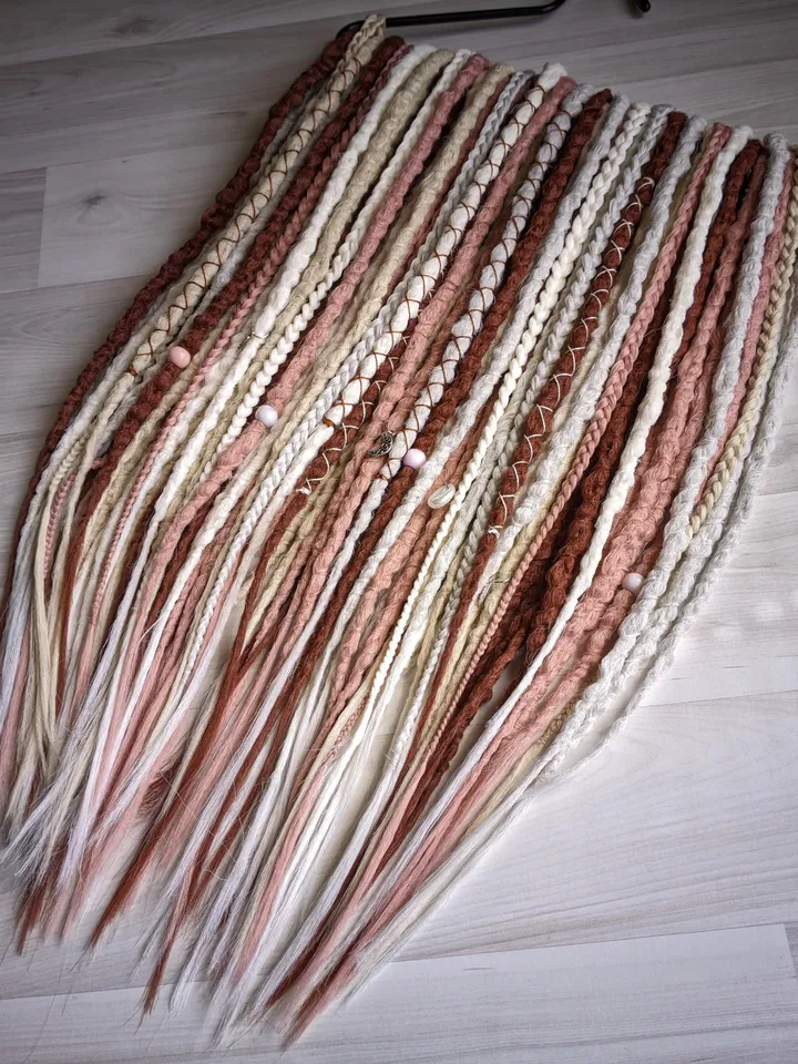 Boho Synthetic Dreadlock Extensions in Earthy Tones Handmade Double Ended Dreads for Festival Hair Braided Set