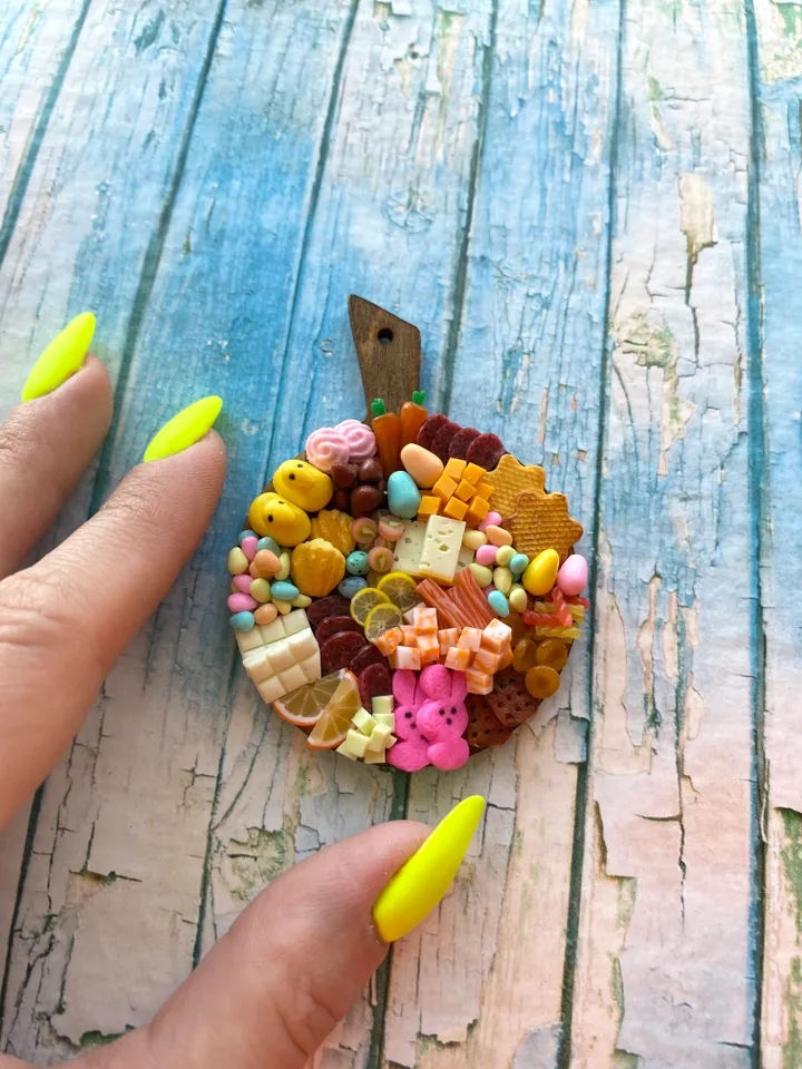 Magnet Miniature Easter Charcuterie Board with Polymer Clay Souvenir