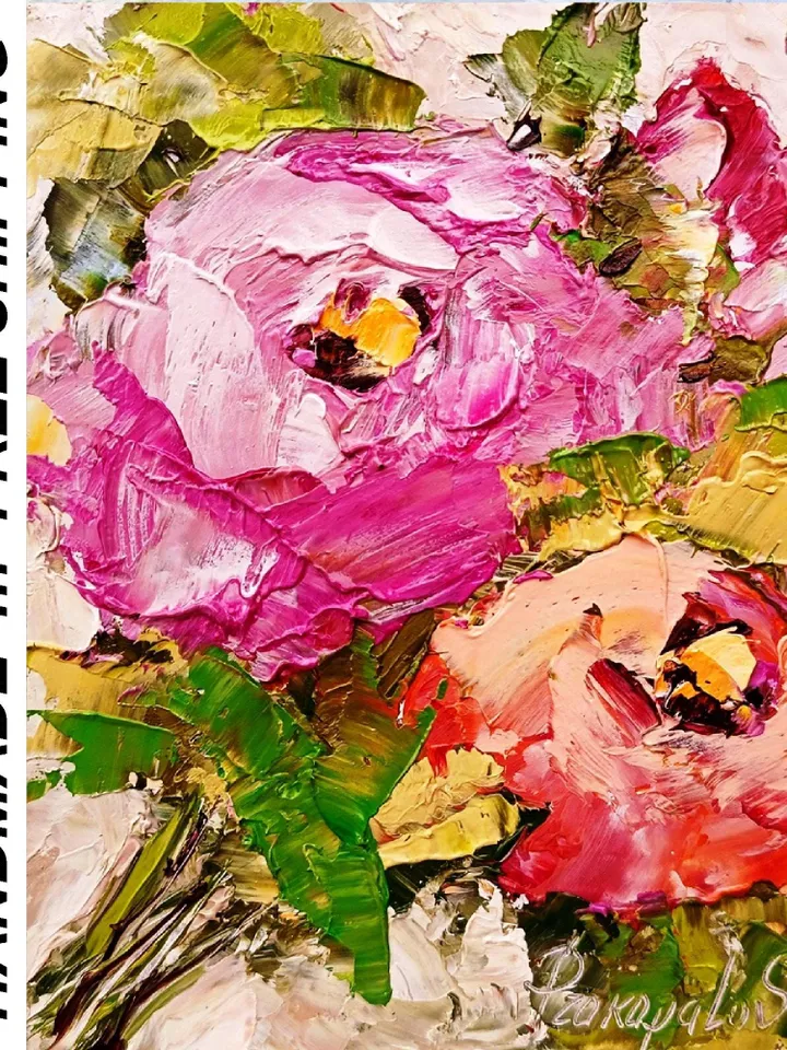 Peony Painting Gift Flower Original 6x5 Oil Impasto Boho Miniature Floral Painting Abstract Floral Boho Shabby Chic Art Cottage Wall Art