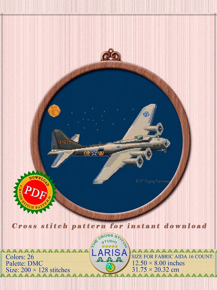 Flying Fortress Cross Stitch Pattern | Heavy Bomber B-17