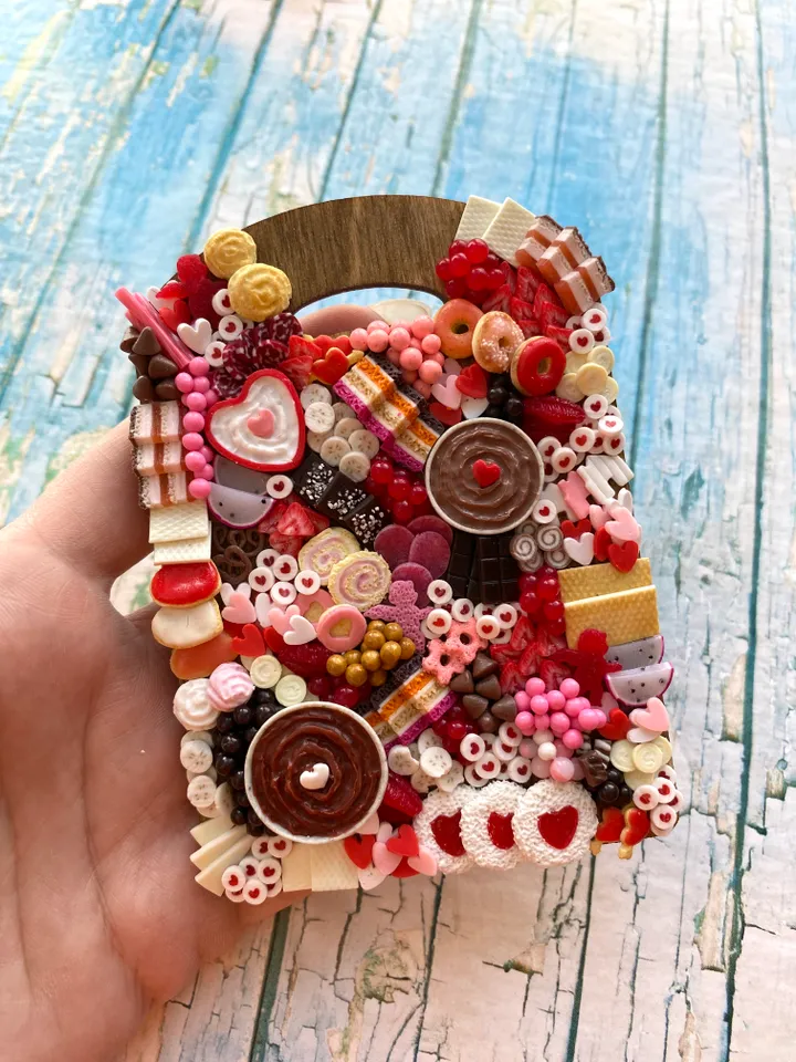Magnet Miniature Valentine Day Charcuterie Board with Polymer clay Souvenir