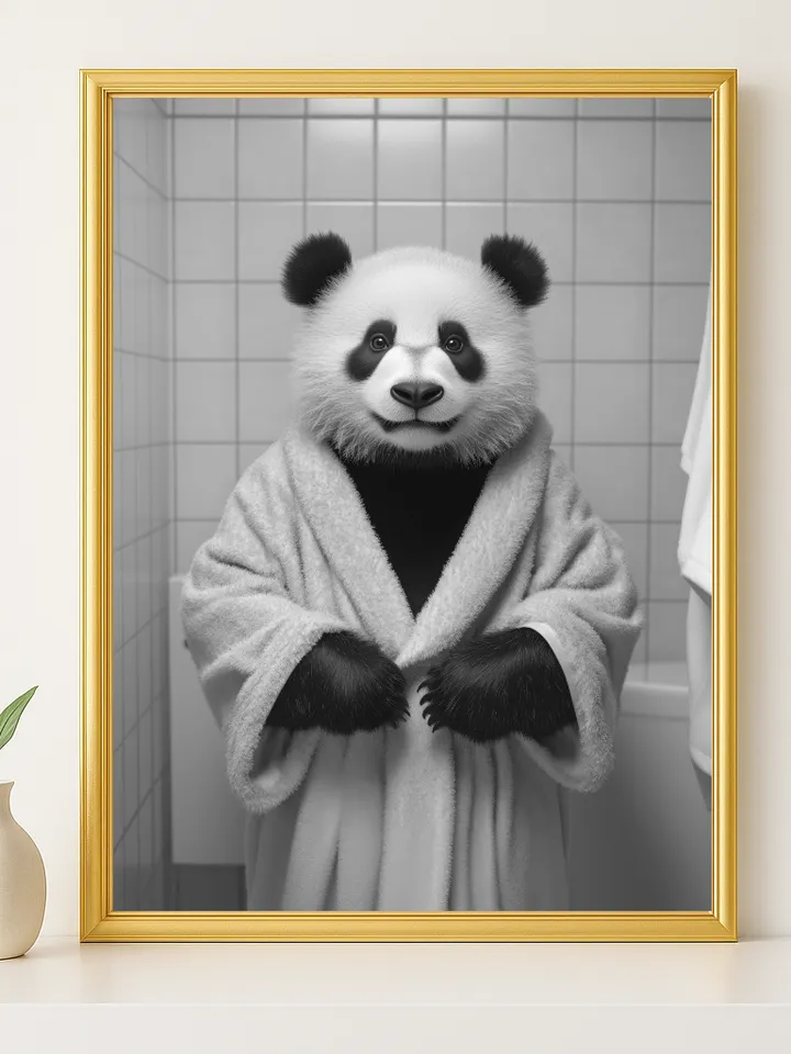 Cute Panda Bathroom Wall Art, Funny Animal in Robe Print, Whimsical Panda Decor, Adorable Nursery Digital Download