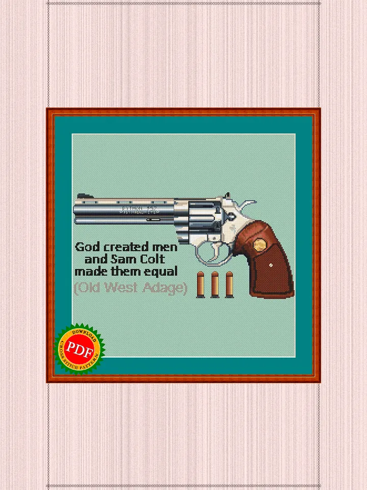 Revolver Cross Stitch Pattern | Colt Python | Pistol