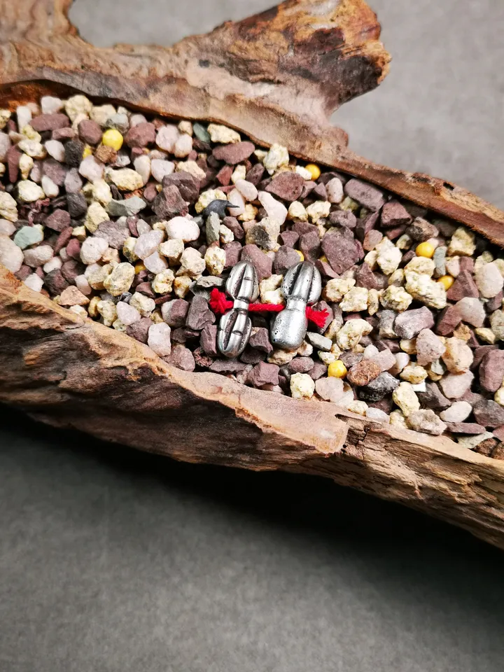 Gandhanra Handmade Tibetan Amulet Pendant,Mini Vajra and Dorje Bell, Mala Marker Bead Accessories, Made of Cold Iron